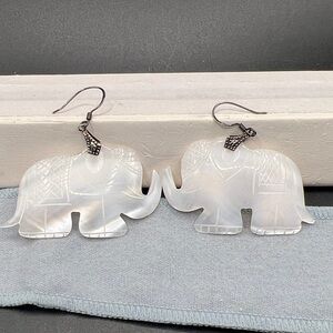 Vintage Carved MOP Sterling Elephant Earrings